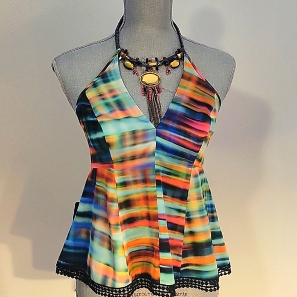 Bebe Halter Top Individually Hand Embellished Neck Strap, NWT, Size: S/P - Picture 1 of 10